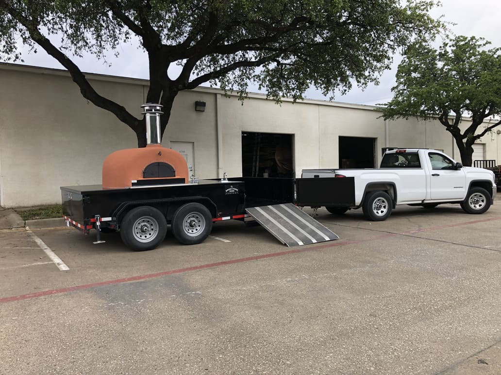 Texas Pro Double Axle pizza oven trailer with 1200L Bread Stone Ovens Company brick oven